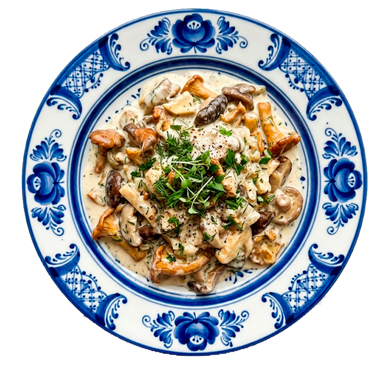 Porcini mushrooms stewed in sour cream